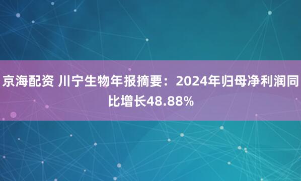 京海配资 川宁生物年报摘要：2024年归母净利润同比增长48.88%